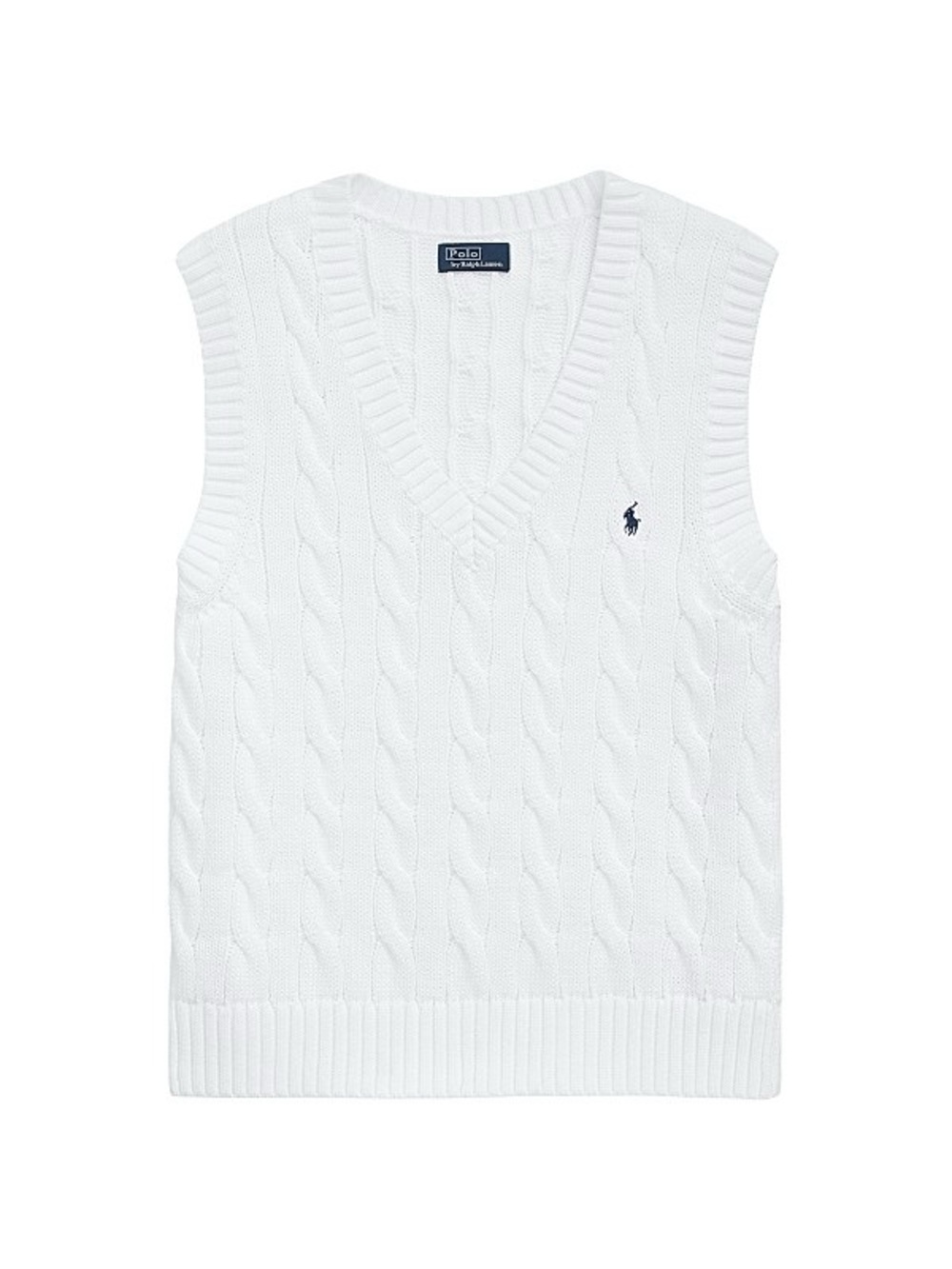 Polo by Ralph Lauren White Cable-Knit V-Neck Sweater Vest